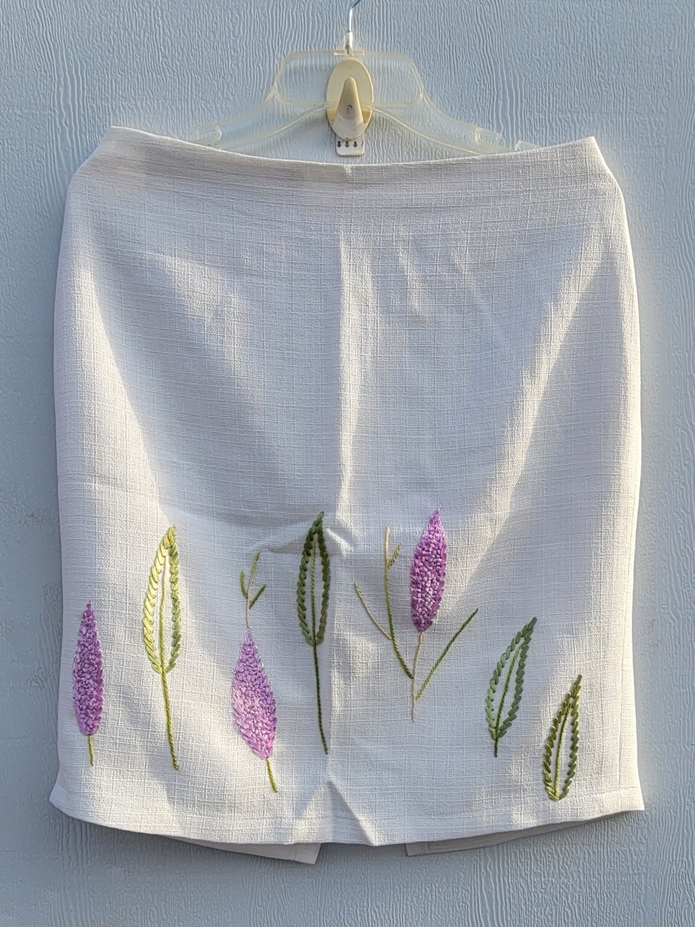 White Mini Skirt with Purple Floral Embroidery